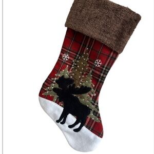 Plaid Christmas Stocking with Moose and Tree Design NEW